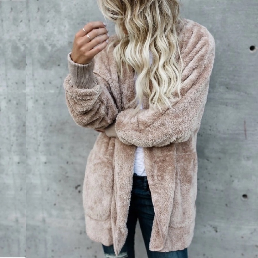 Taupe Sherpa Jacket w/ Front Pockets - Picture 2 of 4